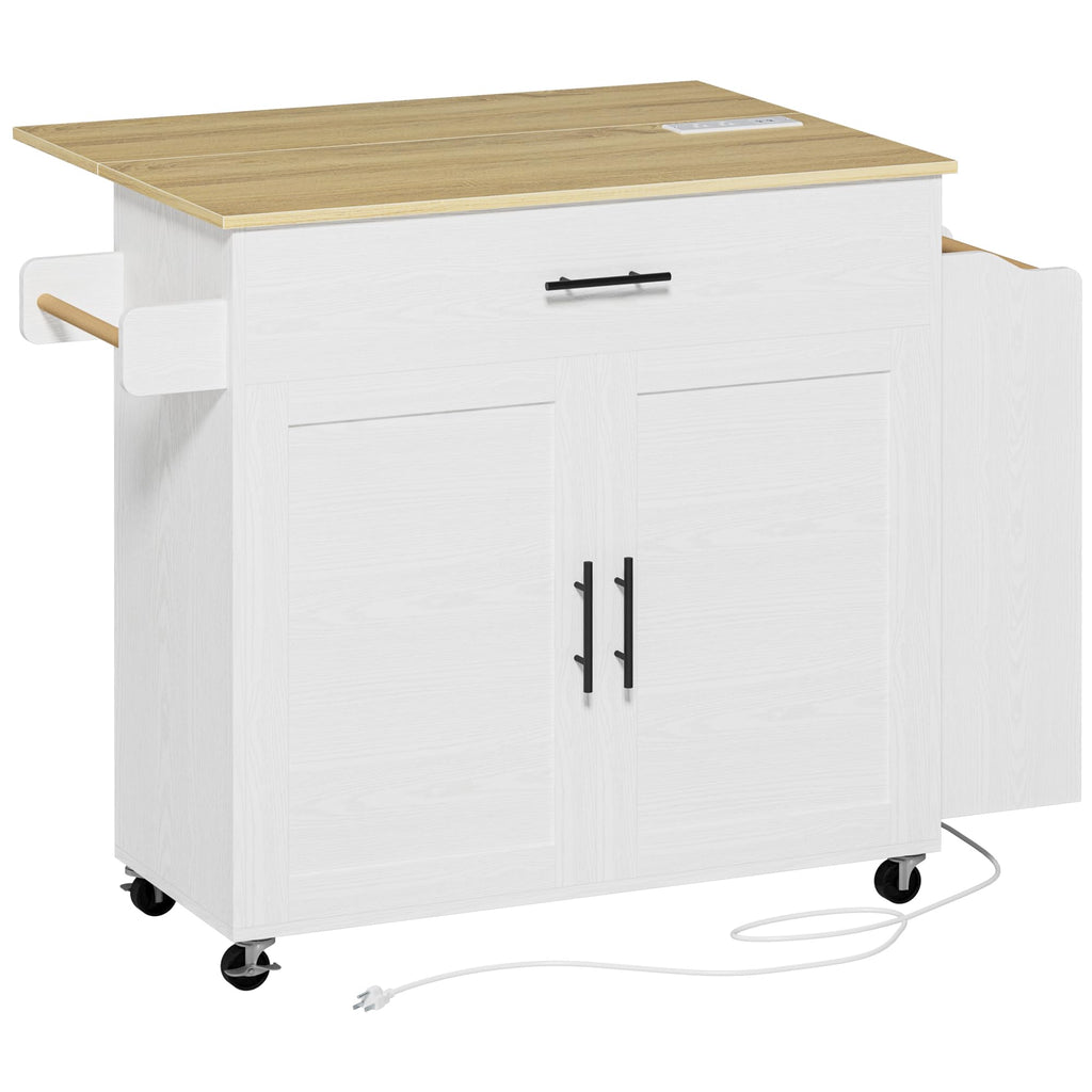 IRONCK Kitchen Island with Storage, Charging Station and Drop Leaf, Black