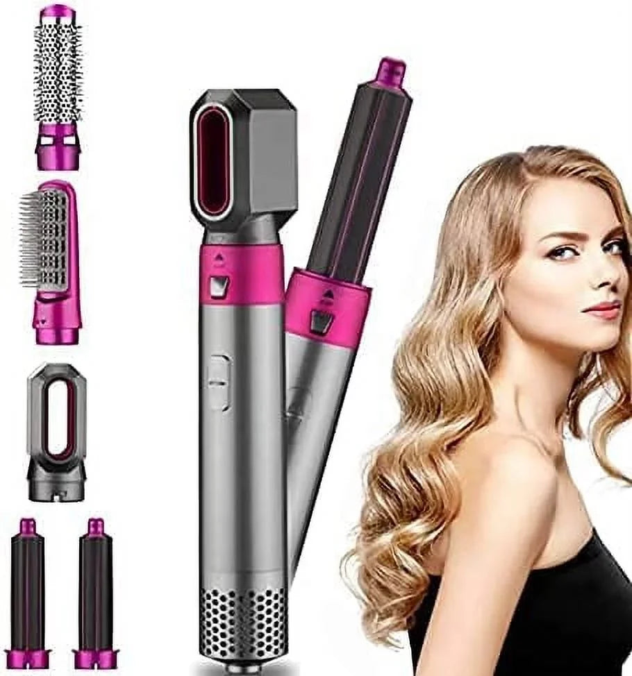 for Ionic Detachable and Dryer 5-in-1 Straightening Color: Negative with Automatic Curling Brush PinkGold Hair Styling, - - Heads Dryer Electric Blow Hair Brush Brush Styler