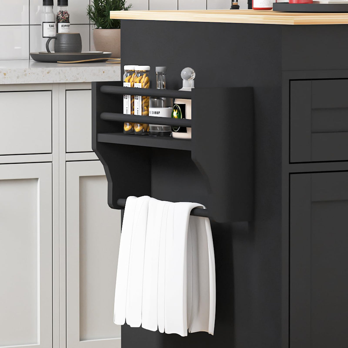 81.5" Kitchen Island with Extendable Dining Table, Rolling Kitchen Cart on Wheels with Spice Rack, Drawer and Door Cabinet for Dining Room, White