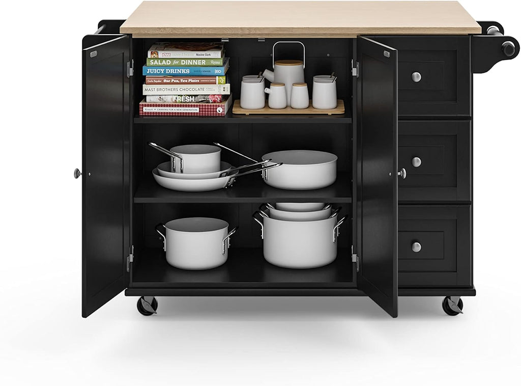 Homestyles Dolly Madison Black Mobile Kitchen Island Cart with Wood Drop Leaf Breakfast Bar