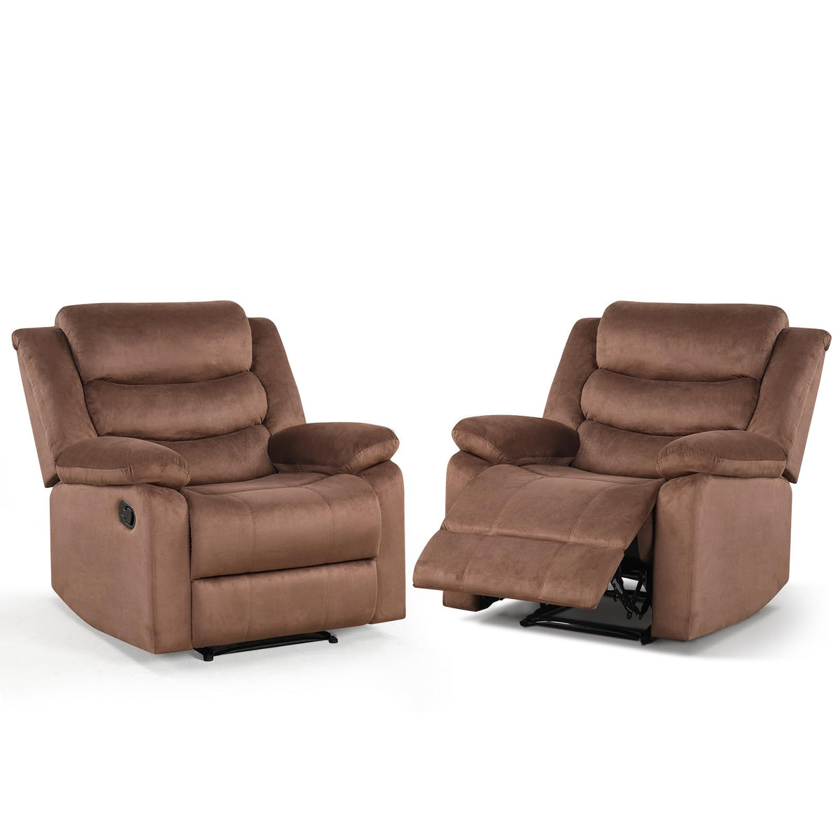 ANJ Manual Recliner Chair for Adults, Velvet Reclining Chair with Padded Arms and Overstuffed Backrest, Single Recliner Sofa for Living Room, Dark Brown