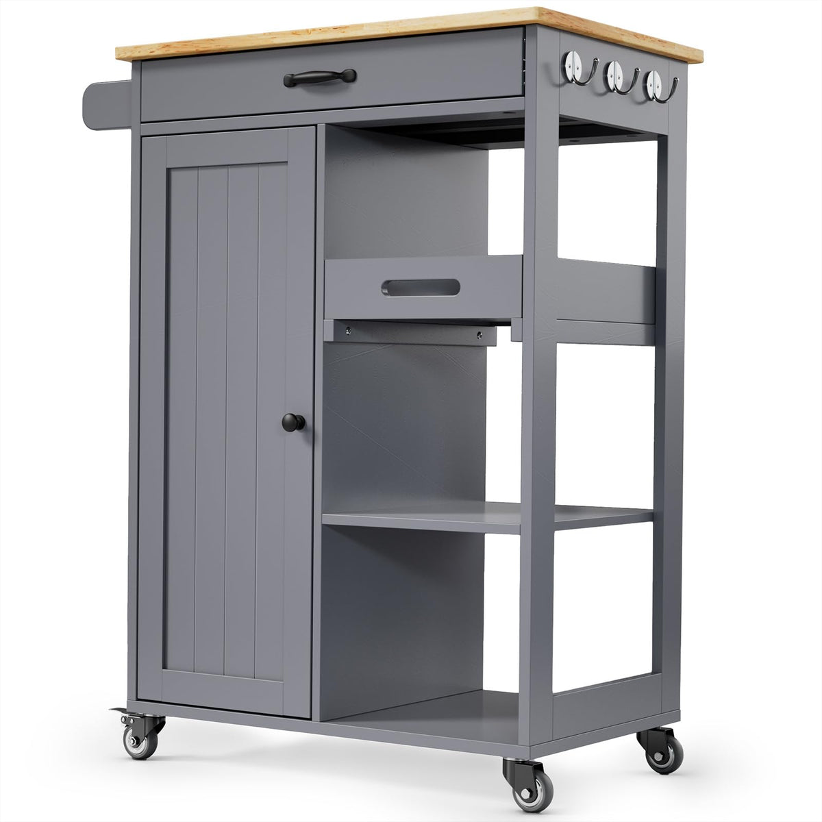 Gizoon Kitchen Island Cart with Storage Cabinet & Removable Tray