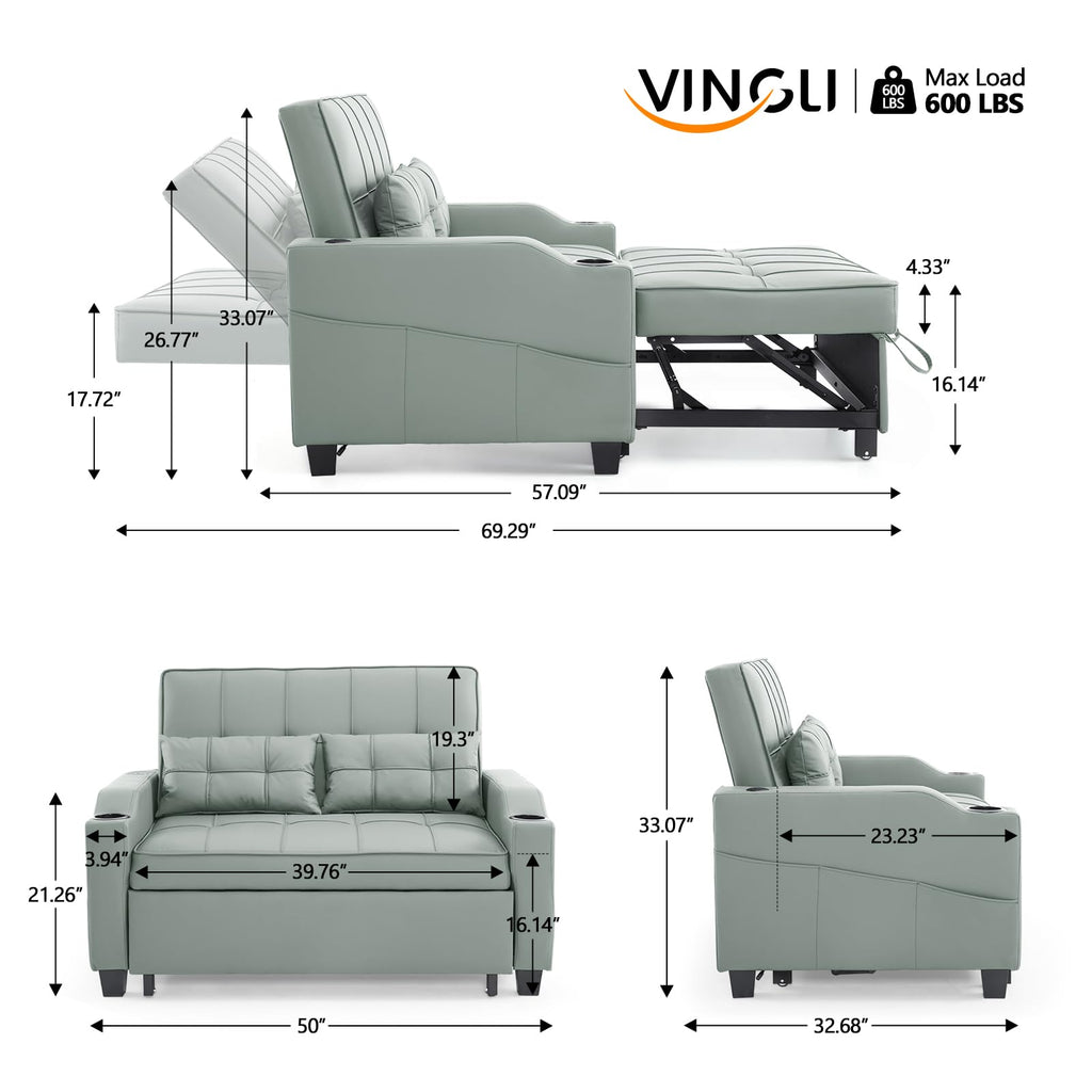 VINGLI Convertible Sleeper Chair Bed, Pull Out Sofa Couch for Living Room