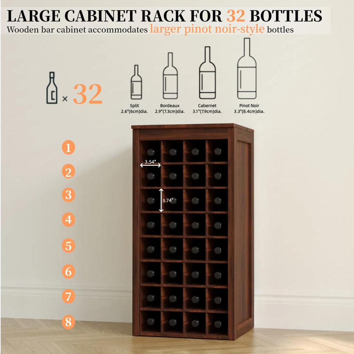 WERSMT 8-Tier Freestanding Wine Rack Wood, 32 Bottles Wine Rack Counter for Small Space, Farmhouse Stackable Modular Wine Bottle Holder Rack, White