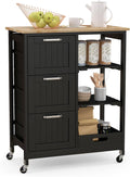 GOFLAME Kitchen Island Cart on Wheels with Storage, Versatile Rolling Cart with Wood Countertop, 3 Drawers, Removable Tray & Lockable Casters, Mobile Serving Trolley for Kitchen, Dining Room, Black