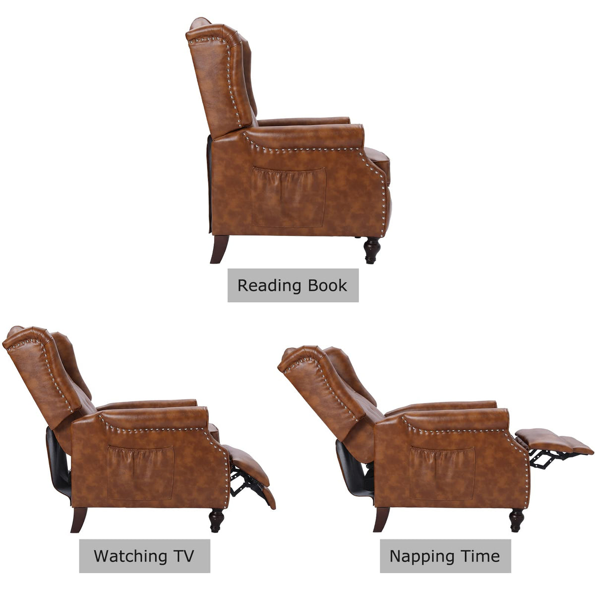 Wingback Recliner Chair - Tufted Arm Chair Recliner - Fabric Push Back Single Sofa for Living Room Adjustable Backrest (Blue Floral)