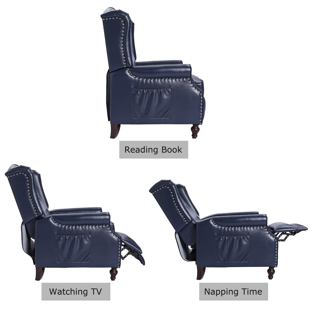 Wingback Recliner Chair - Tufted Arm Chair Recliner - Fabric Push Back Single Sofa for Living Room Adjustable Backrest (Blue Floral)