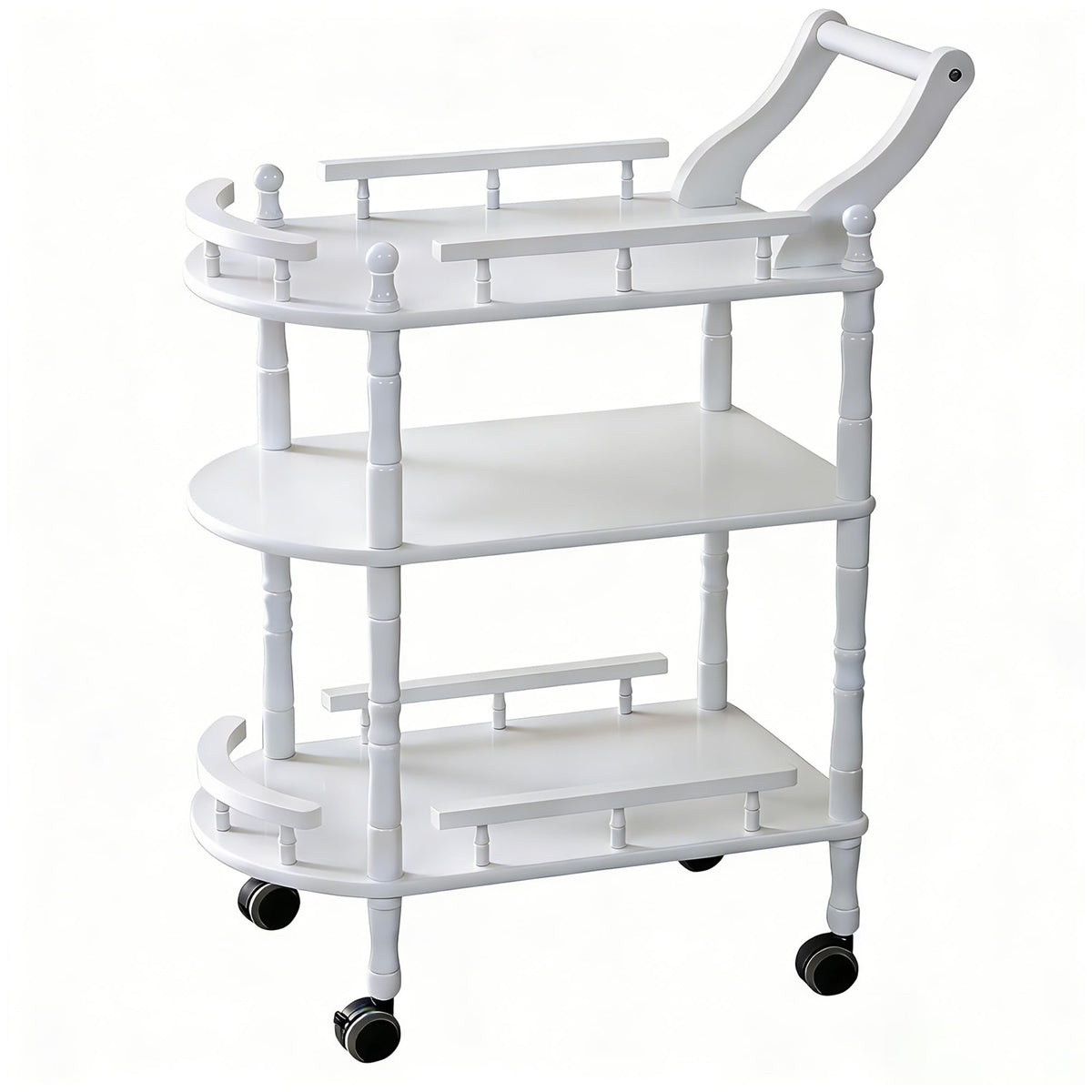 Entertainment Kitchen Cart, Midcentury Modern Imported rubberwood Brown Finished Wood 3-Tier Mobile Bar Cart Serving Cart