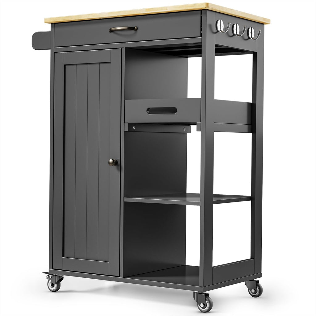 Gizoon Kitchen Island Cart with Storage Cabinet & Removable Tray