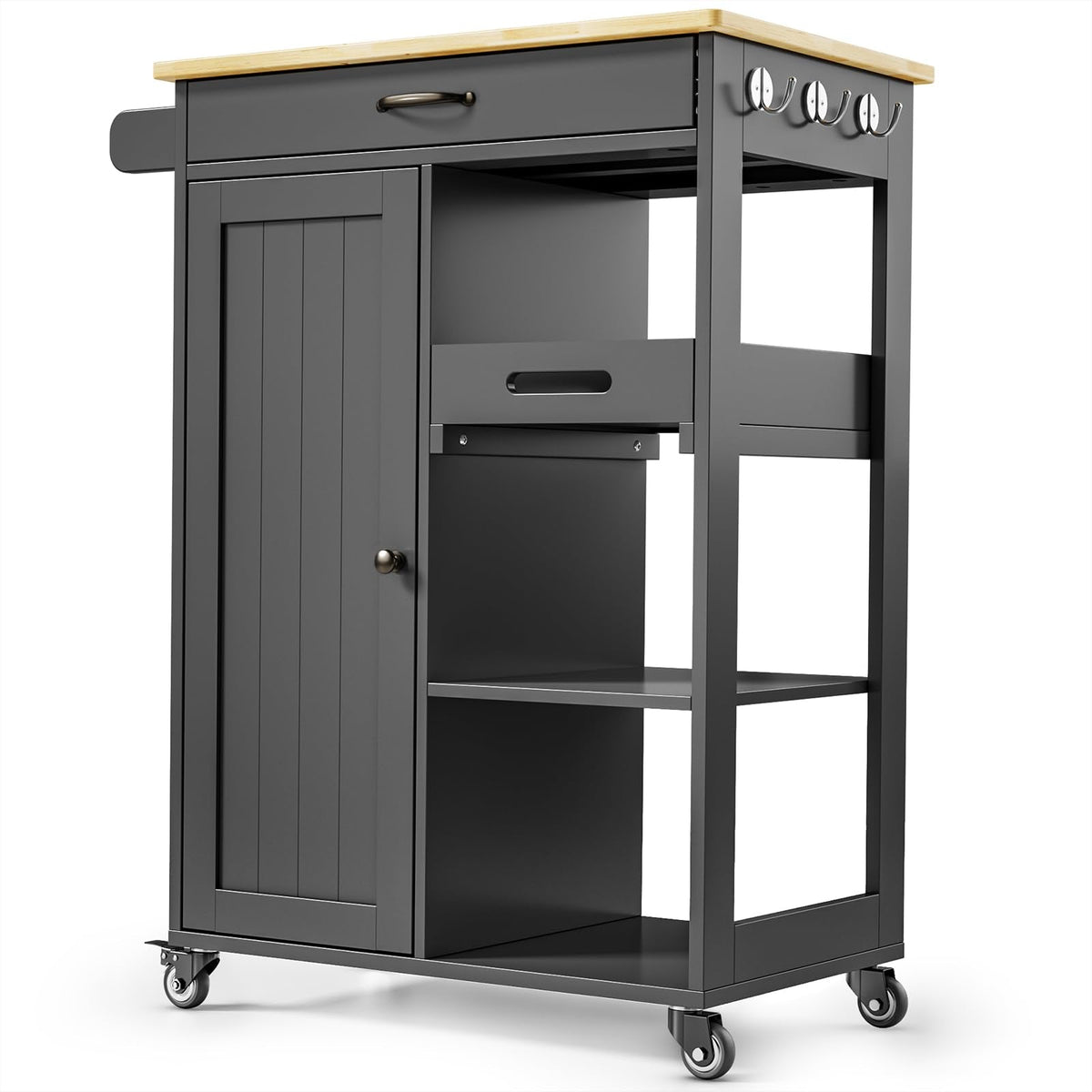 Gizoon Kitchen Island Cart with Storage Cabinet & Removable Tray