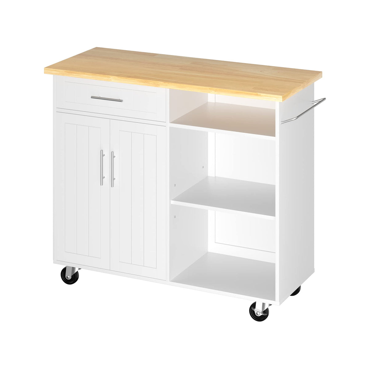 JY QAQA 26" Rolling Kitchen Island Cart on Wheels, Mobile Storage Cabinet with Adjustable Inner Shelves, Kitchen Prep Cart with Towel Rack & Lockable Casters for Small Apartment Kitchen, White