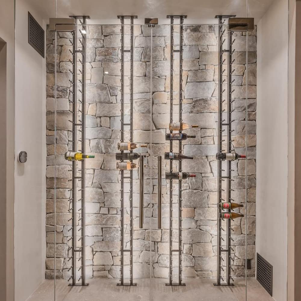 Ultra Wine Racks Floor-to-Ceiling Mount Display (1 Side, Double Deep, Black, Holds 42 Wine Bottles) - Modern Metal Wine Storage for Wine Cellars, Home Bars, Kitchens, and Dining Rooms