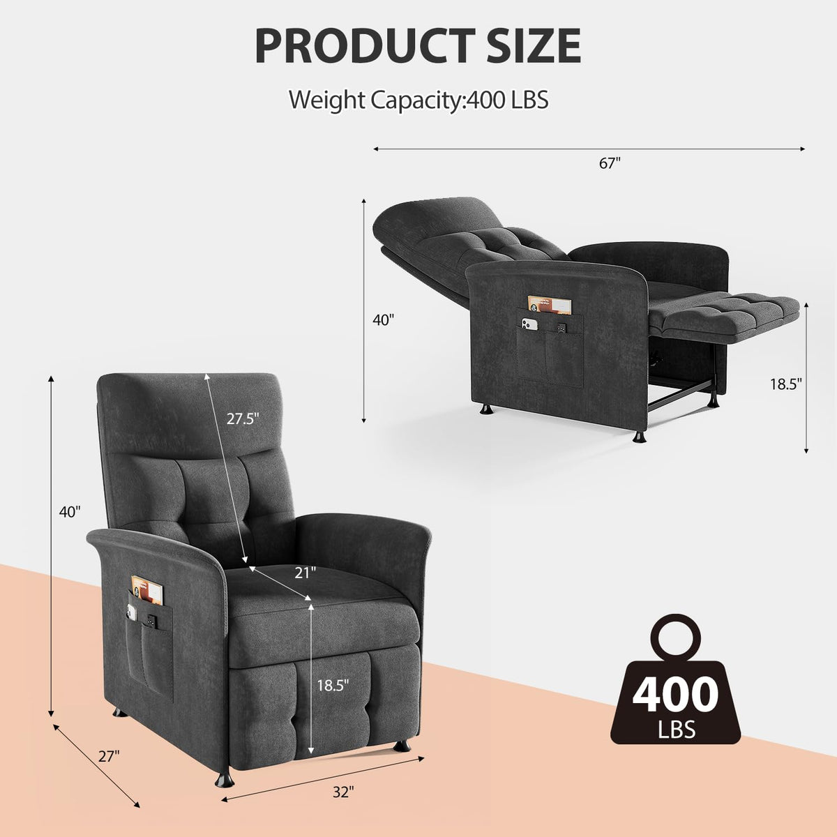 Power Recliner Chair with Heat & Massage, Electric Recliner for Elderly