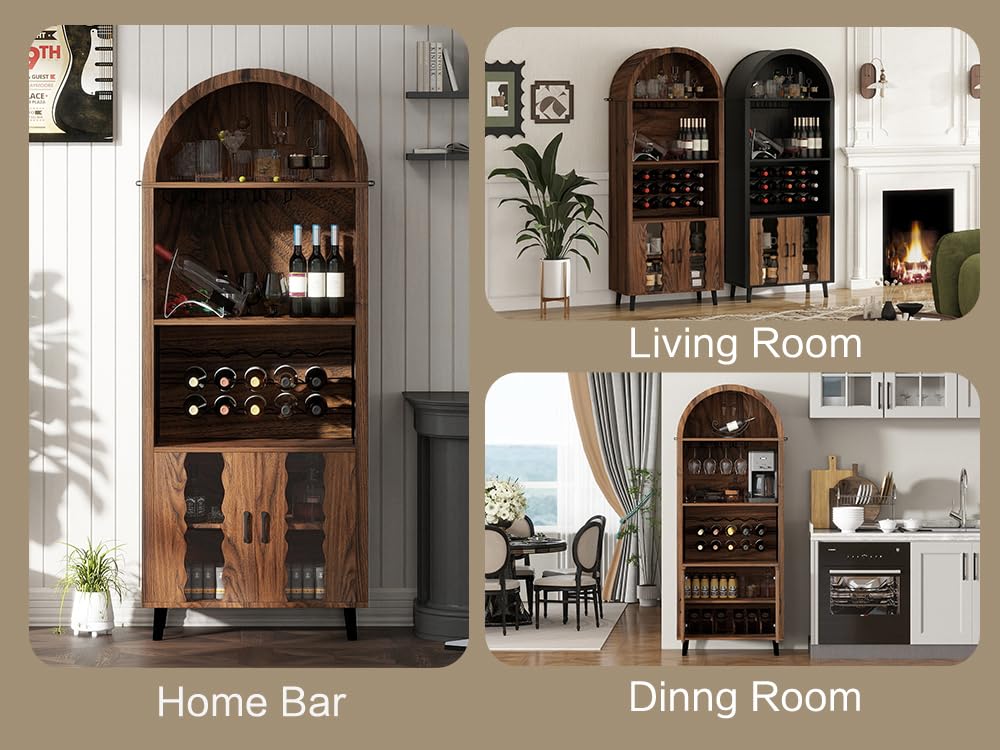 NicBex 71" Farmhouse Arched Bar Cabinet with Wine Rack, Black Wine Cabinet