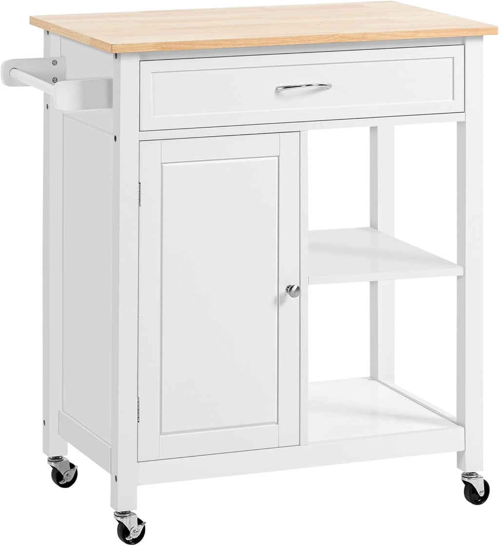 HOMCOM Kitchen Island Cart, Rolling Kitchen Island, Wood Top, White