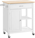 HOMCOM Kitchen Island Cart, Rolling Kitchen Island, Wood Top, White