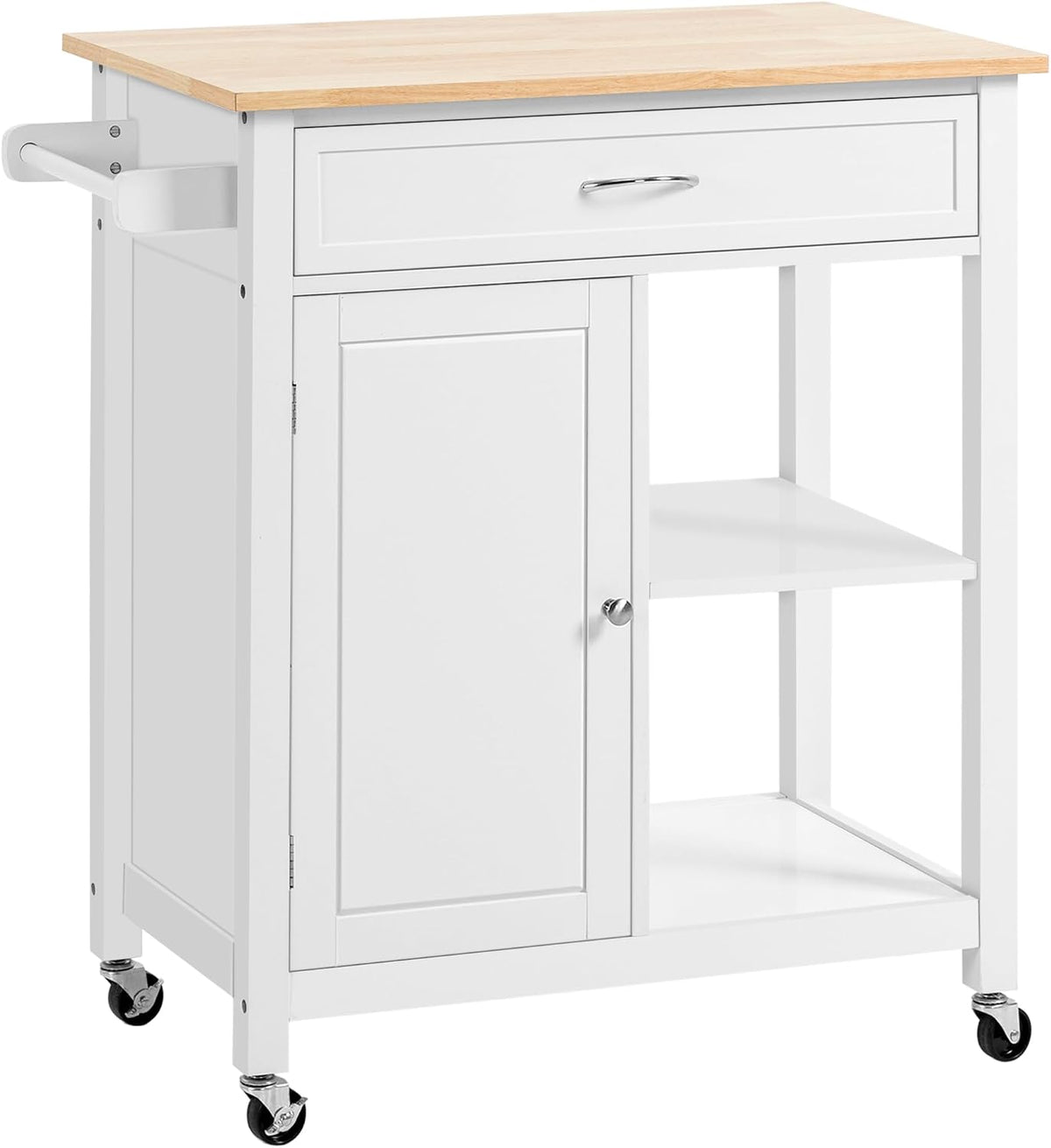 HOMCOM Kitchen Island Cart, Rolling Kitchen Island, Wood Top, White