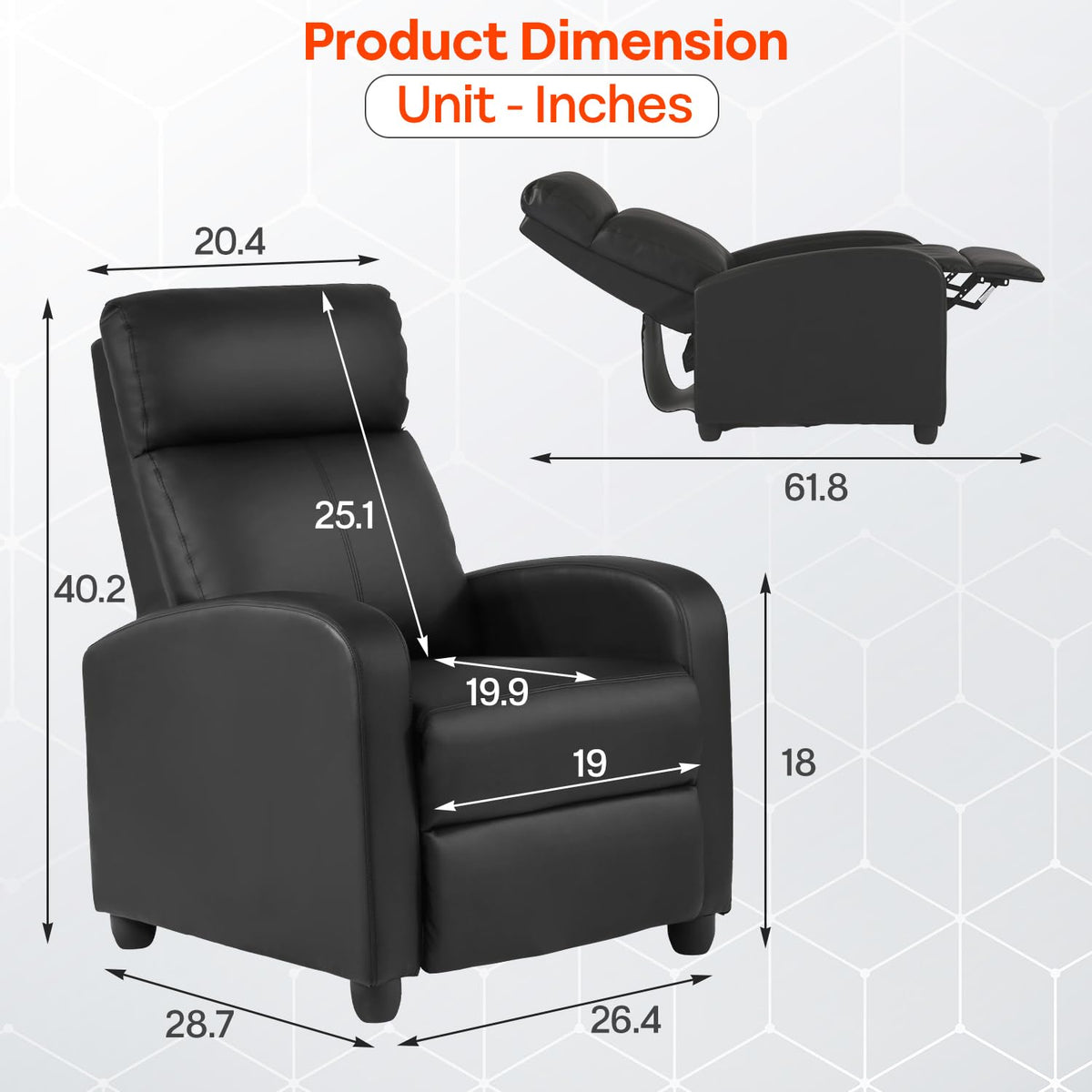 FDW | Recliner Chair | Without Massage Function | Black, PU Leather