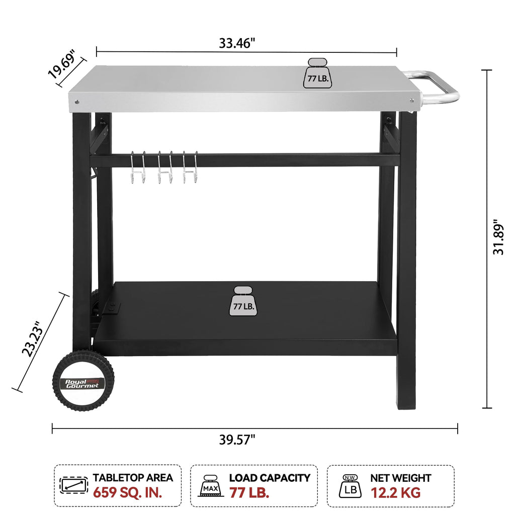 Royal Gourmet Dining Cart Table with Double-Shelf PC3401B (Black)