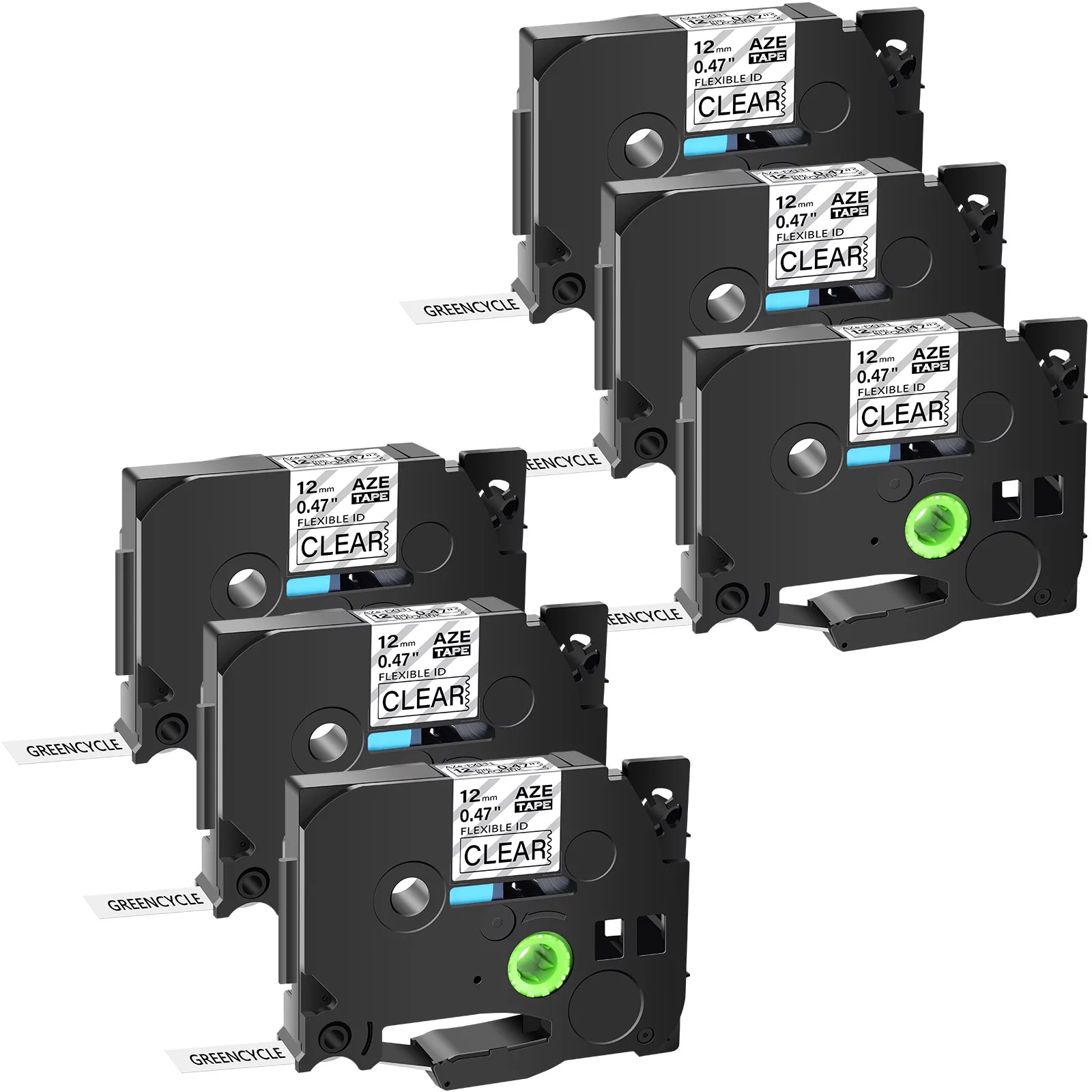Flexible TZ-131 TZe Clear on 6PK Cable Label TZ ID 8m TZe-FX131 Compatible Tape for Wire TZe-131 12mm GREENCYCLE x Brother Black P-touch TZ-FX131