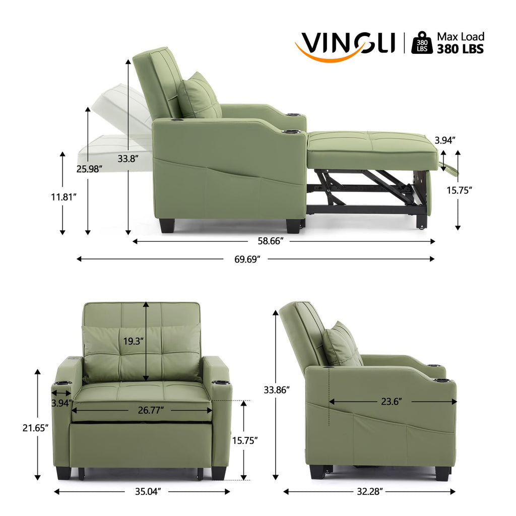 VINGLI Convertible Sleeper Chair Bed, Pull Out Sofa Couch for Living Room
