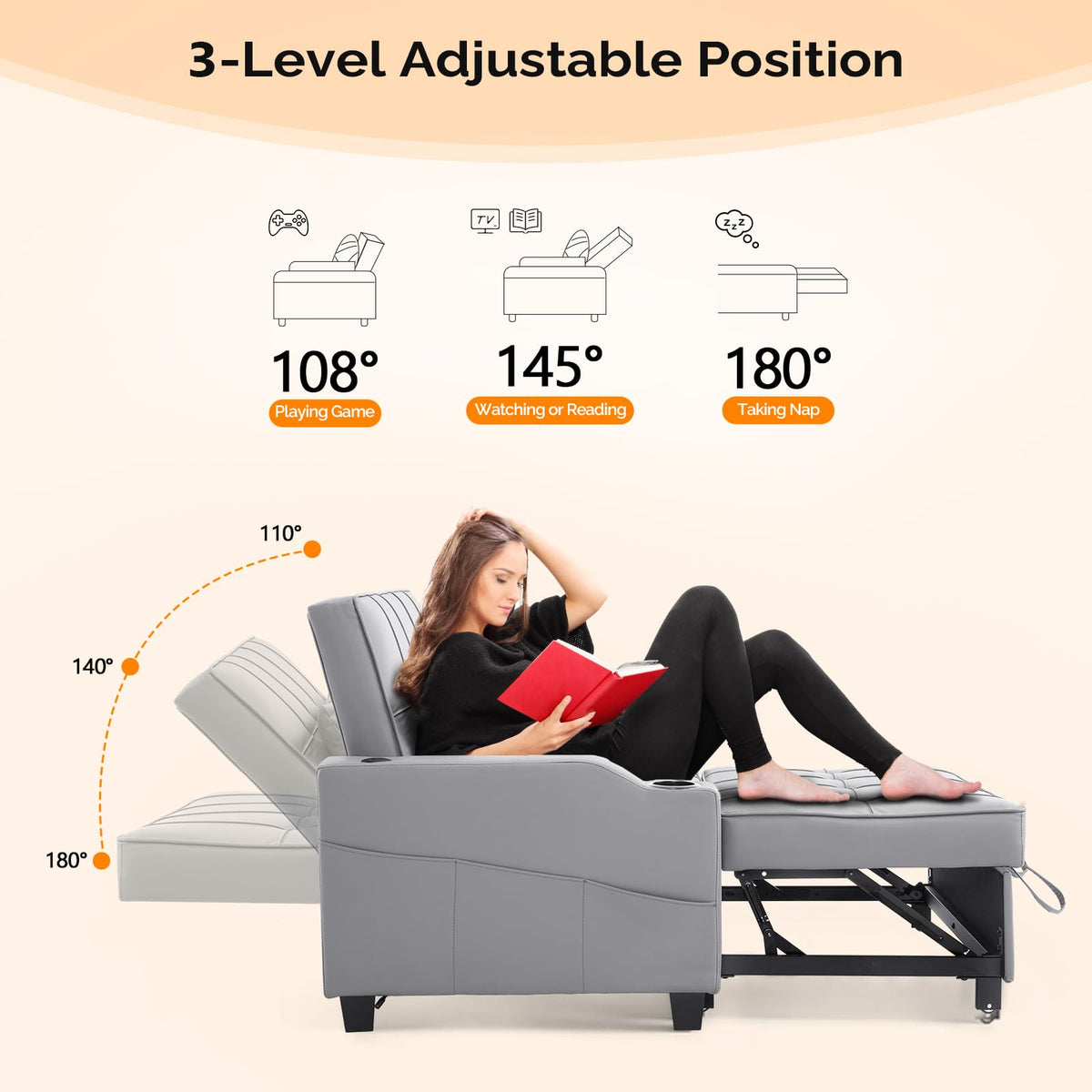 VINGLI Convertible Sleeper Chair Bed, Pull Out Sofa Couch for Living Room