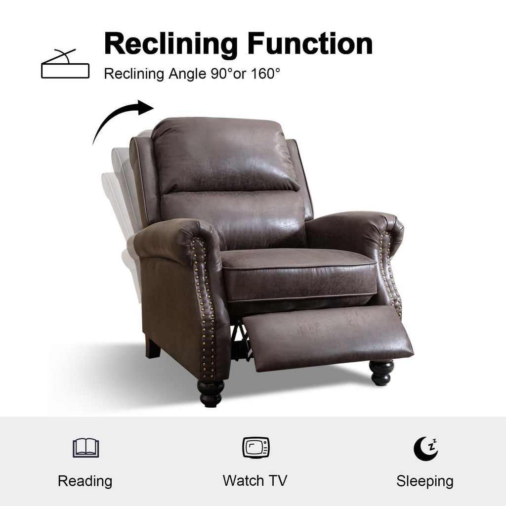 CANMOV Pushback Recliner Chair Faux Leather Armchair Push Back Recliner with Rivet Decoration Single Sofa Accent Chair for Living Room, Chocolate