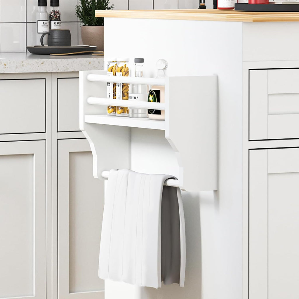 81.5" Kitchen Island with Extendable Dining Table, Rolling Kitchen Cart on Wheels with Spice Rack, Drawer and Door Cabinet for Dining Room, White