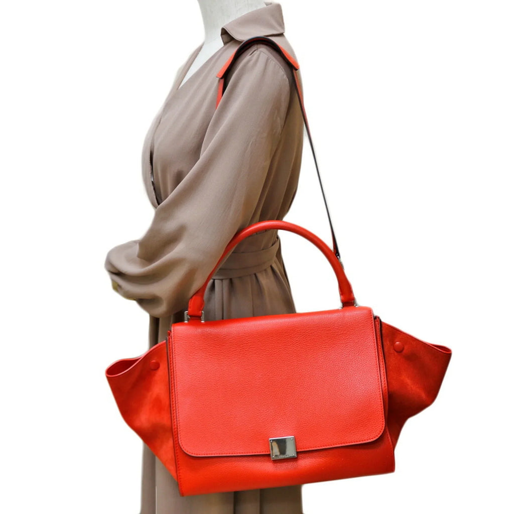 (Fair) Orange Leather Handbag Trapeze Pre-Owned Celine CELINE Women's
