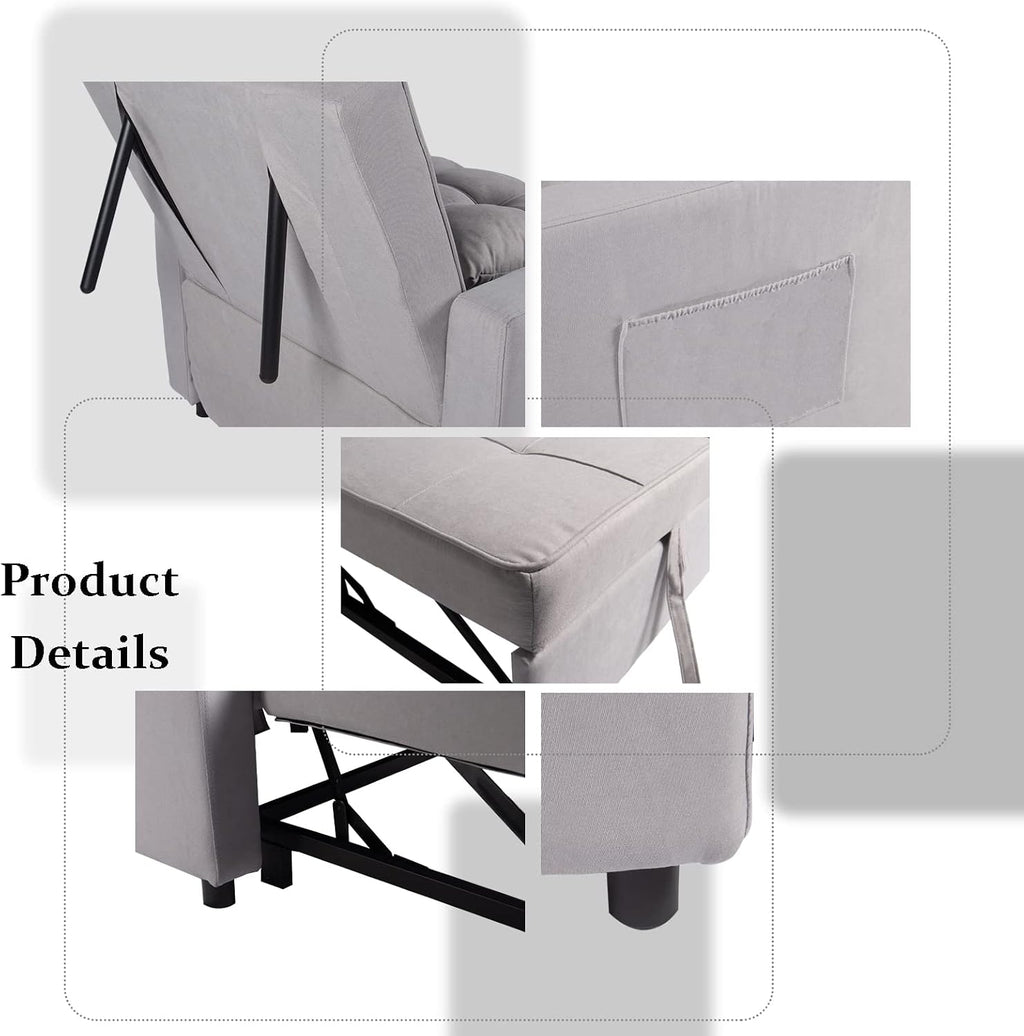 Polar Aurora Sofa Bed Chair 3-in-1 Convertible Chair Bed, Lounger Sleeper Chair, Single Recliner for Small Space with Adjustable Backrest (Light Grey)