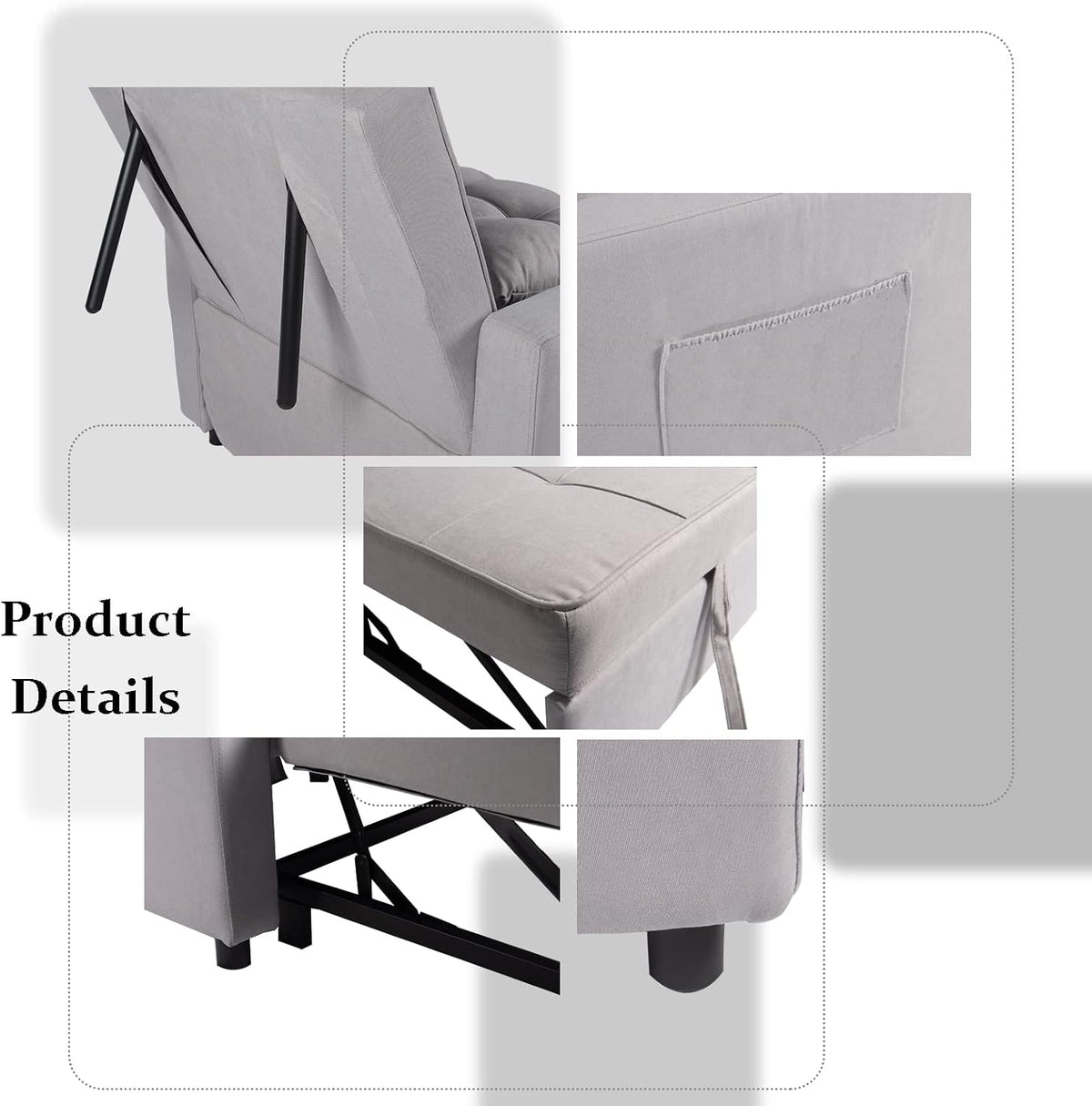 Polar Aurora Sofa Bed Chair 3-in-1 Convertible Chair Bed, Lounger Sleeper Chair, Single Recliner for Small Space with Adjustable Backrest (Light Grey)