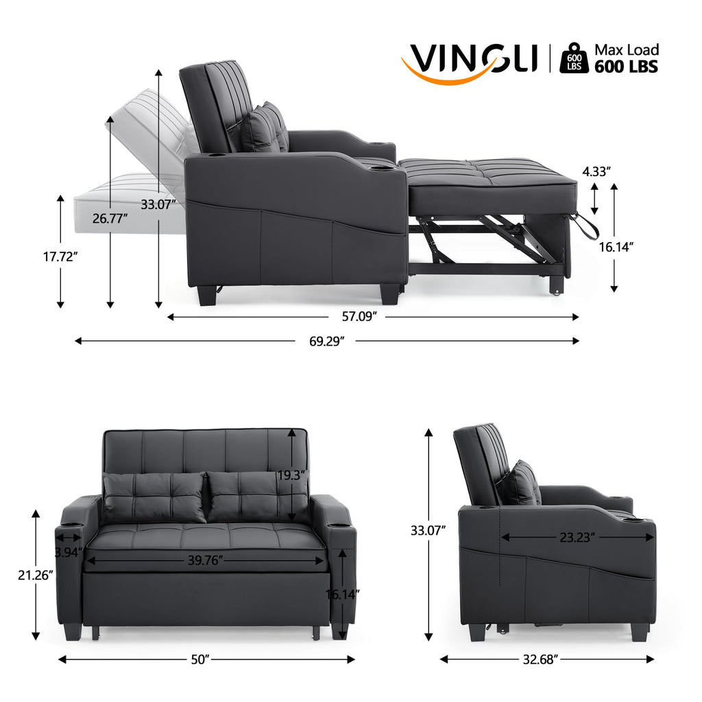 VINGLI Convertible Sleeper Chair Bed, Pull Out Sofa Couch for Living Room
