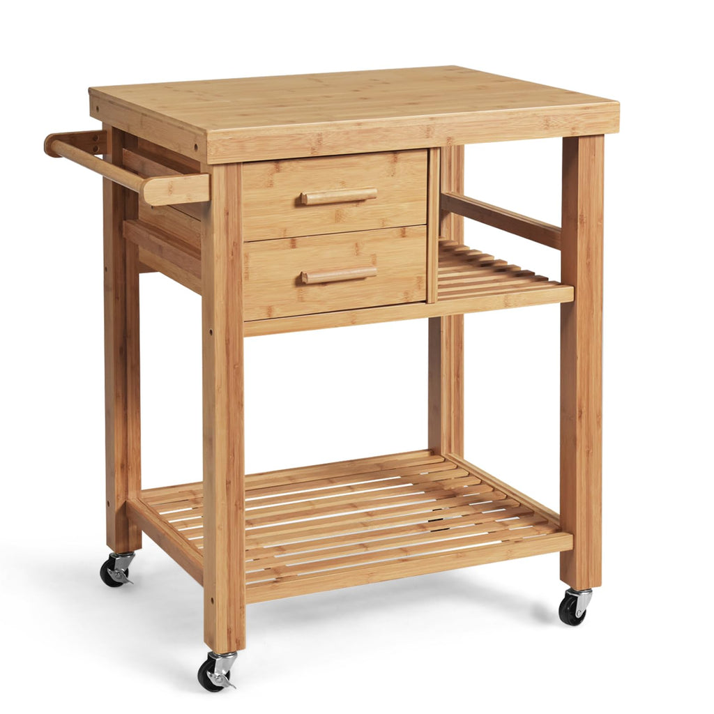 Bamboo Kitchen Island Cart with Storage, Rolling Butcher Block