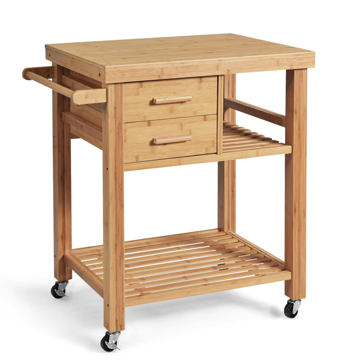 Bamboo Kitchen Island Cart with Storage, Rolling Butcher Block