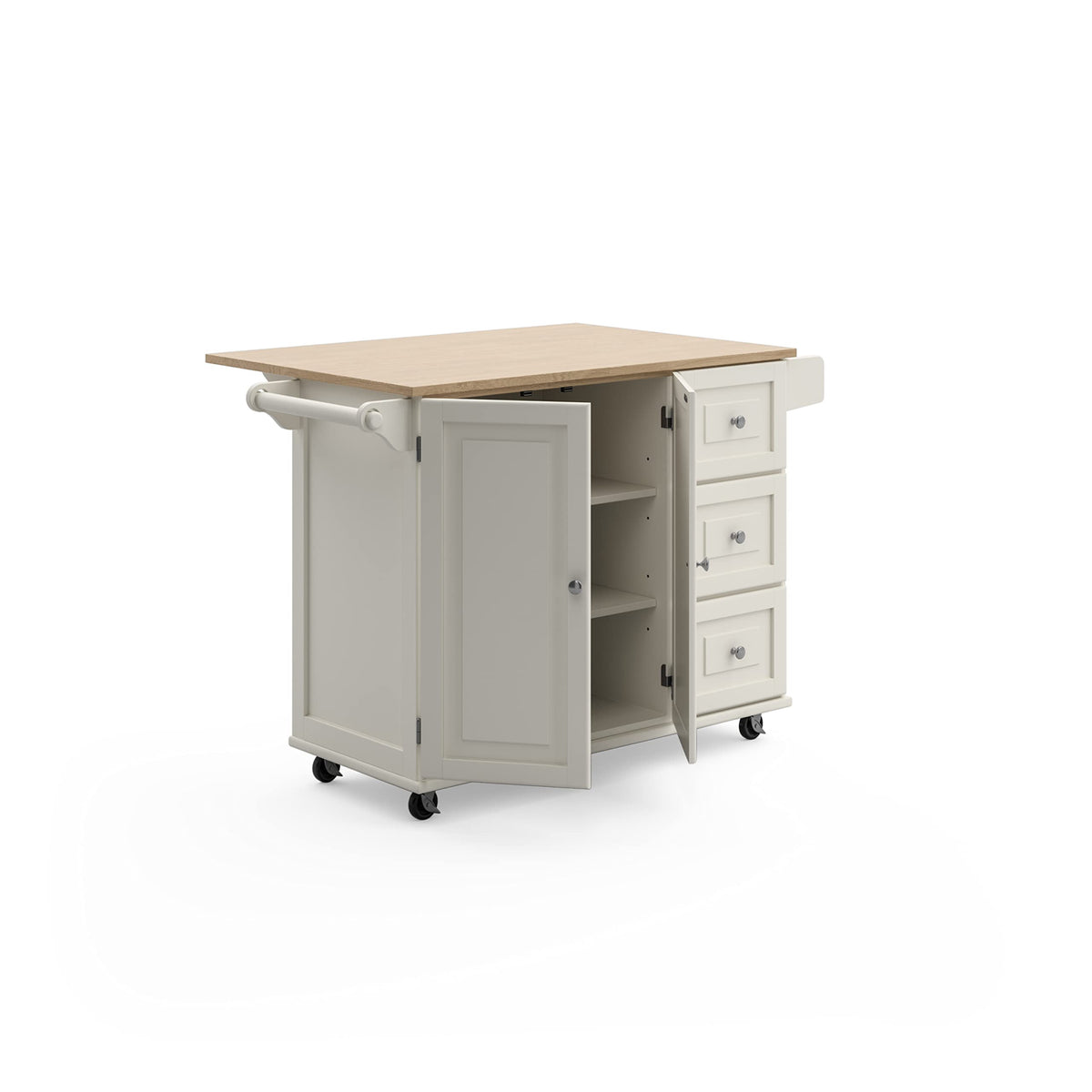 Homestyles Dolly Madison Black Mobile Kitchen Island Cart with Wood Drop Leaf Breakfast Bar