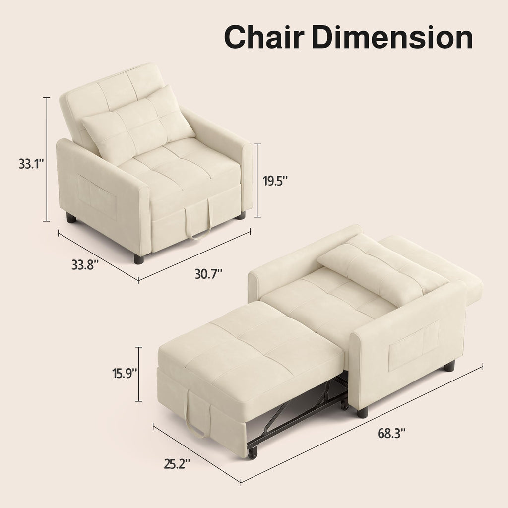 Ahomly Convertible Sofa Chair Bed, 3-in-1 Linen Pull Out Chair, Dark Gray