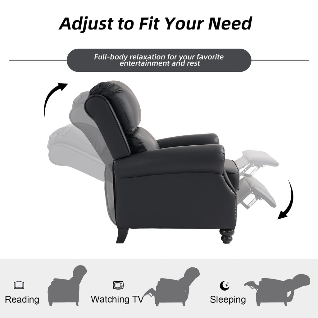 CANMOV Pushback Recliner Chair Faux Leather Armchair Push Back Recliner with Rivet Decoration Single Sofa Accent Chair for Living Room, Chocolate