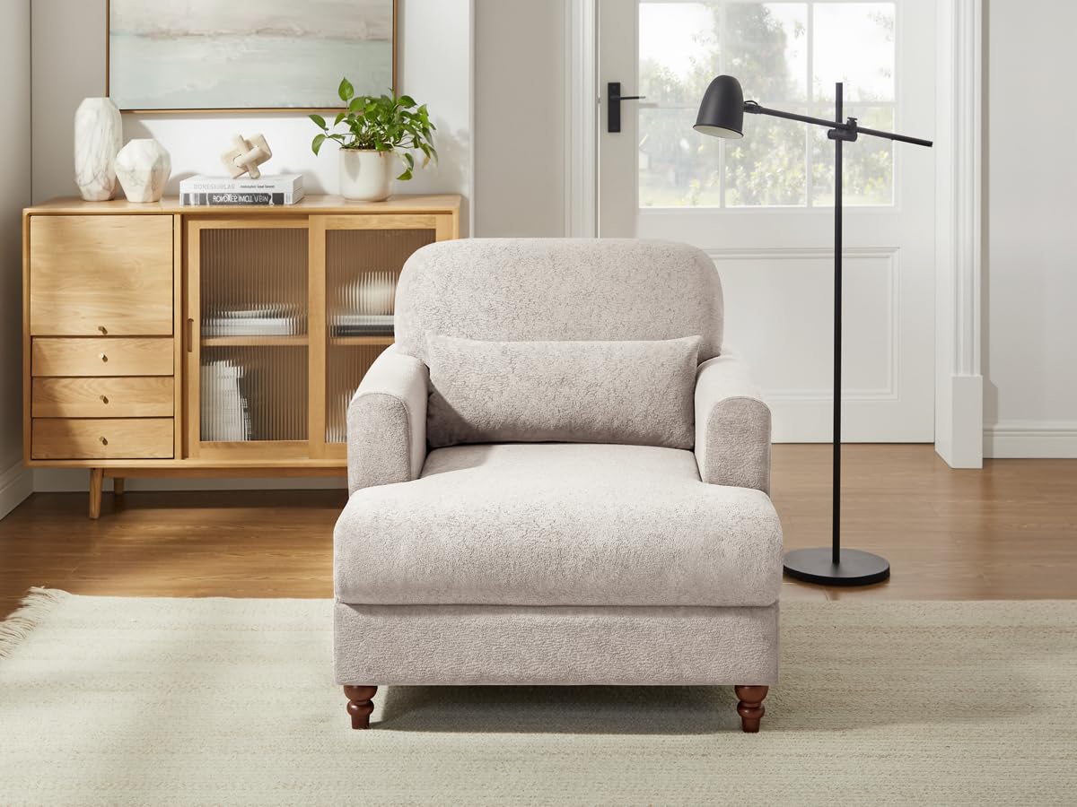 Oversized Chaise Lounge Chair with Adjustable Backrest, Polyester White