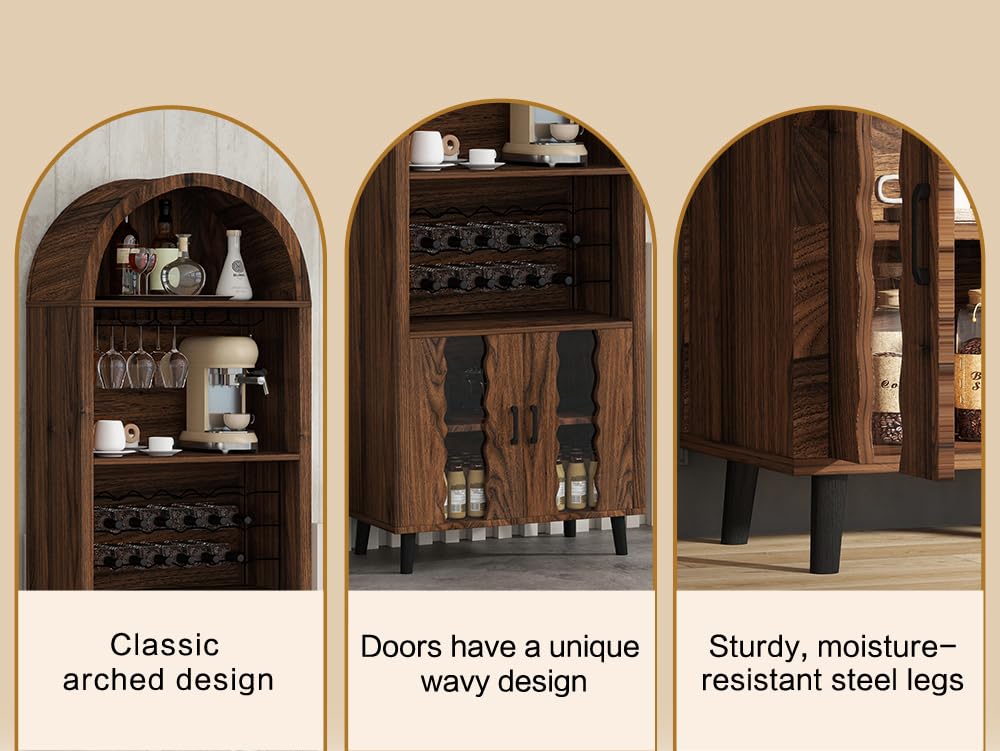 NicBex 71" Farmhouse Arched Bar Cabinet with Wine Rack, Black Wine Cabinet