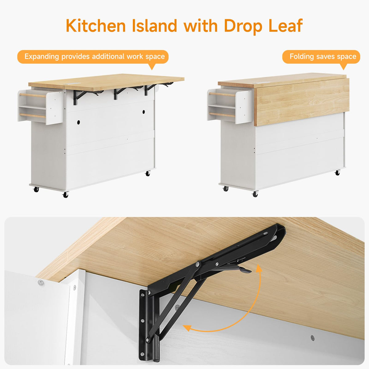 ComfyCorner 60" Rolling Large Kitchen Island on Wheels with Extendable Table, Drop Leaf & Power Outlet, Mobile Kitchen Cart with Storage Cabinet, 2 Drawers, Spice Rack, Towel & Knife Holder, Green