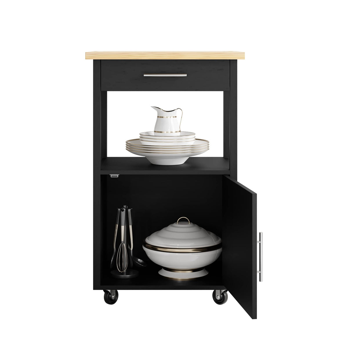 JY QAQA 26" Rolling Kitchen Island Cart on Wheels, Mobile Storage Cabinet with Adjustable Inner Shelves, Kitchen Prep Cart with Towel Rack & Lockable Casters for Small Apartment Kitchen, White