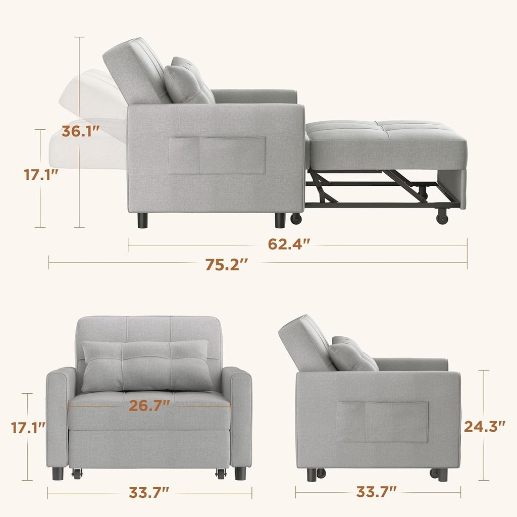 Aiho 3-in-1 Sleeper Chair Bed Convertible Sofa, Dark Gray