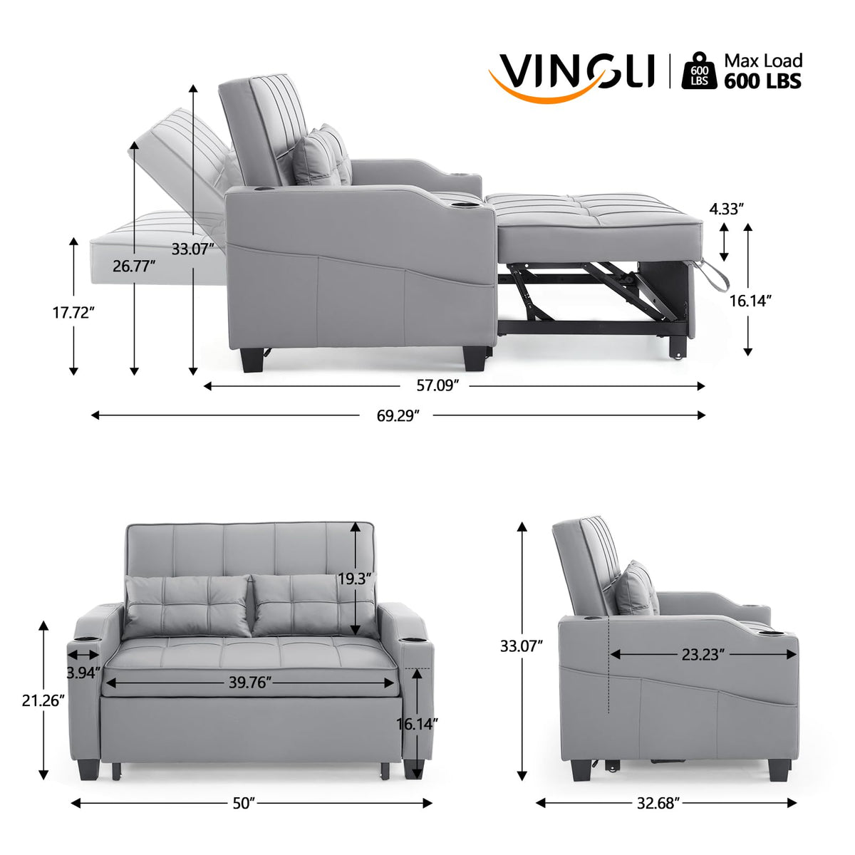 VINGLI Convertible Sleeper Chair Bed, Pull Out Sofa Couch for Living Room