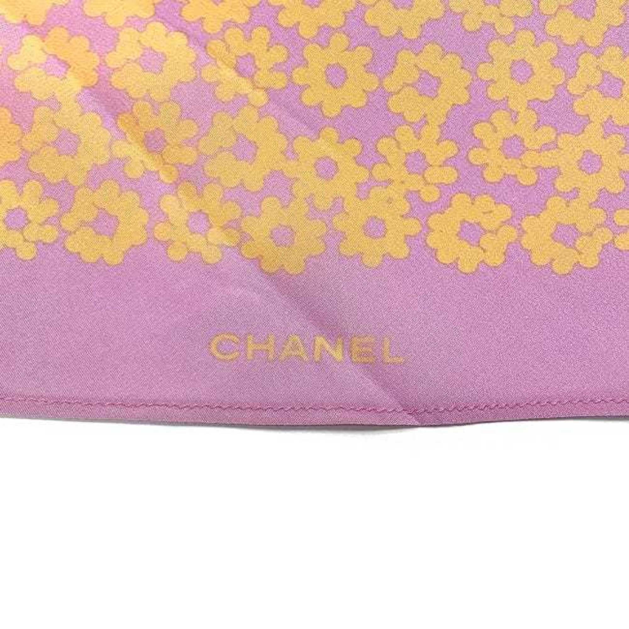 here mark (Good) Chanel scarf silk Pre-Owned CHANEL flower pink ladies 100% see-through yellow muffler