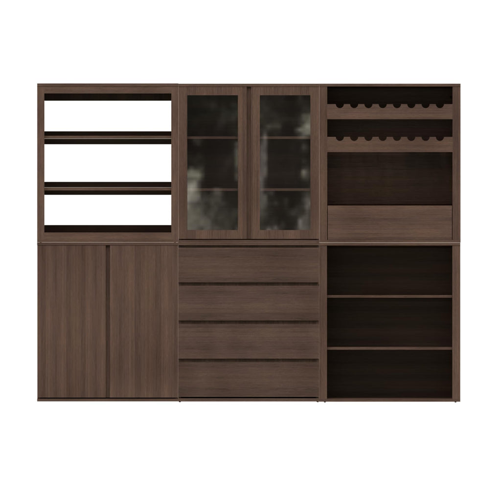 Liquor Cabinet with Wine Rack & Stemmed Holder & Drawer, Walnut