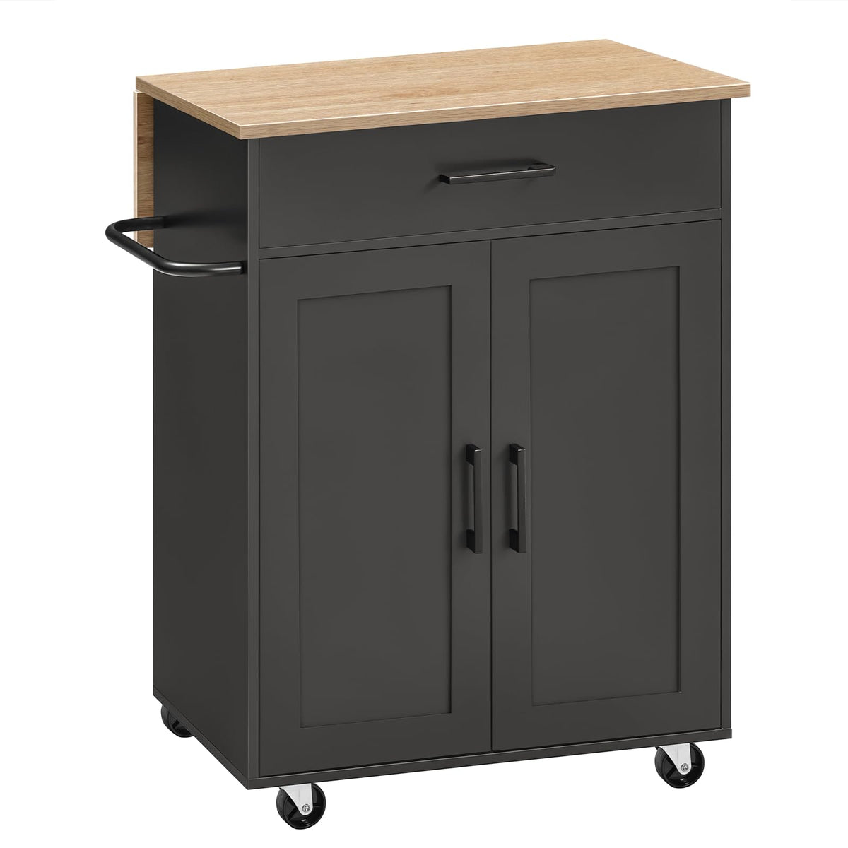 MAHANCRIS Kitchen Island on Wheels with Drop Leaf, Folding Countertop Kitchen Island Cart, Kitchen Island Table with Towel Rack, Drawer, for Kitchen, Dining Room, White and Walnut KIBZ12501