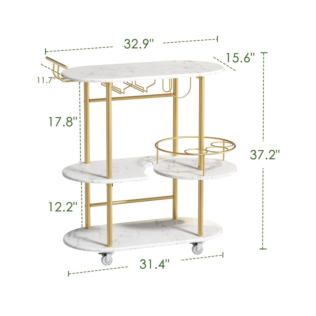 Light Gray Bar Carts with 4-Tier Storage Shelves, Mobile Bar Serving Cart with Wine Rack and Glass Holder, for The Home, Kitchen, Living Room, Dining Room