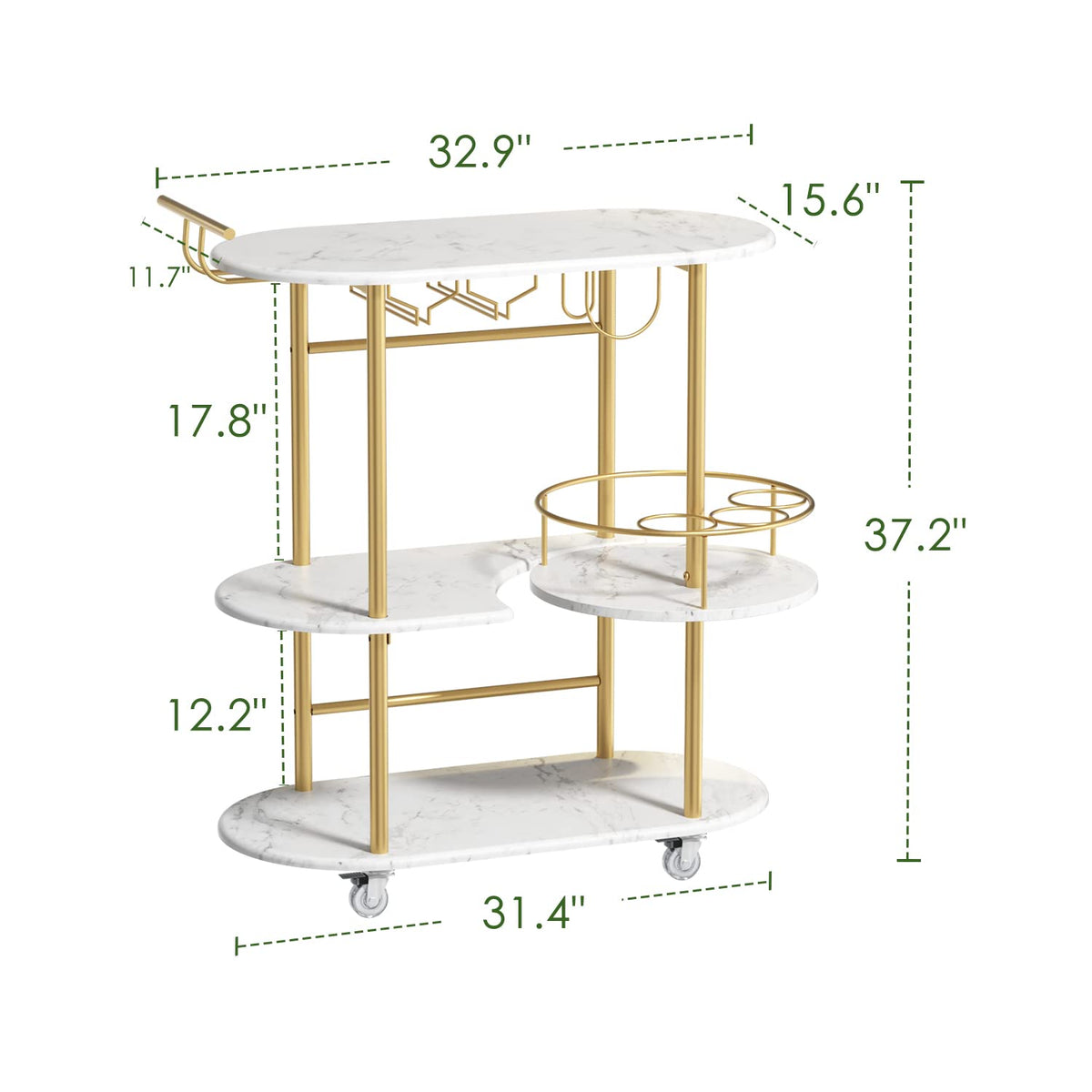 Light Gray Bar Carts with 4-Tier Storage Shelves, Mobile Bar Serving Cart with Wine Rack and Glass Holder, for The Home, Kitchen, Living Room, Dining Room