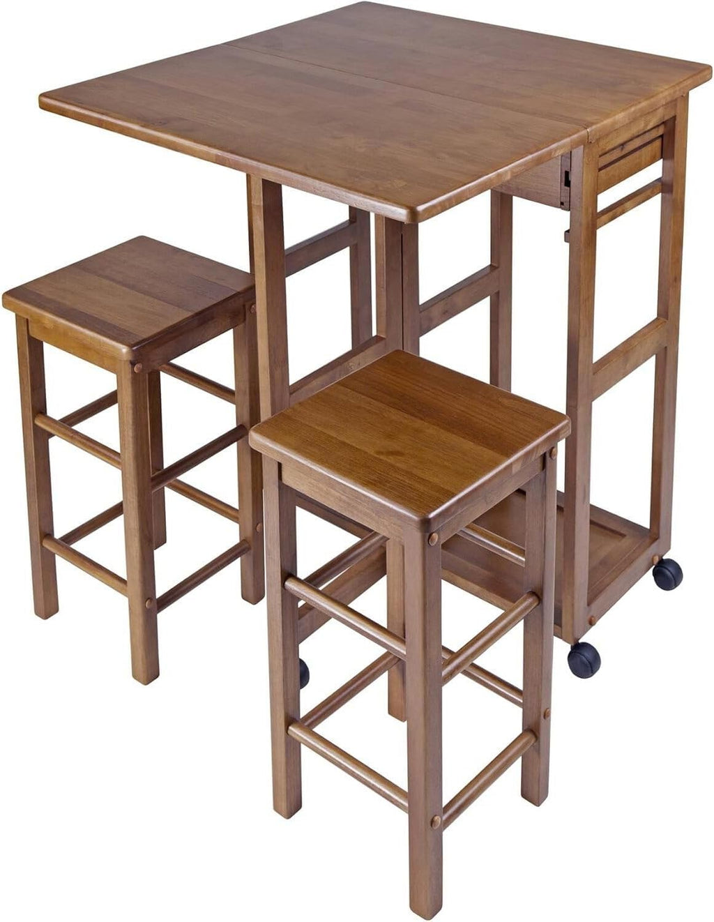 HomeStock Rolling Kitchen Cart with 2 Stools - Drop Leaf Table for Small Spaces