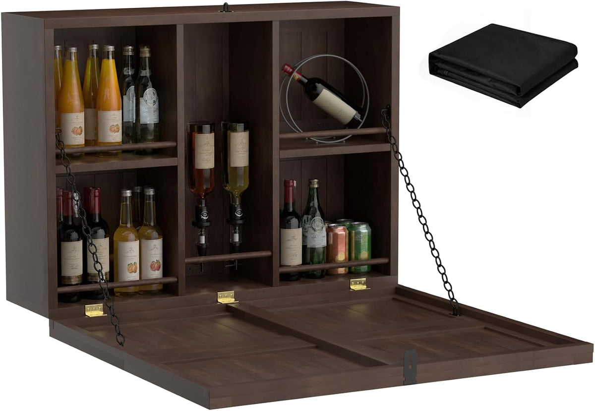 WallâMounted Bar Cabinet, Solid Wood Waterproof FoldâDown Storage Cabinet
